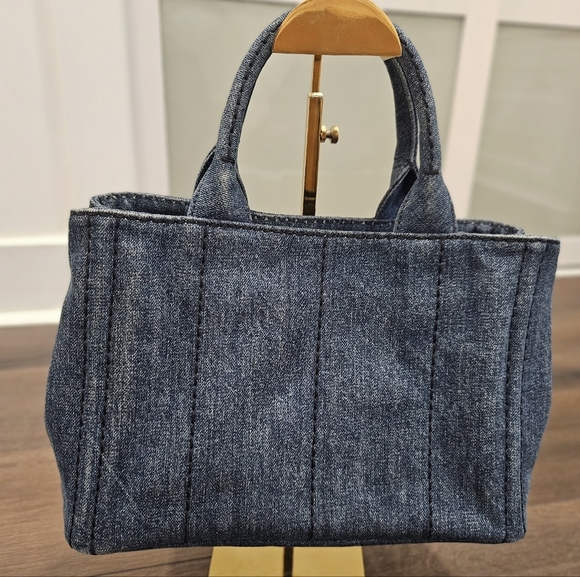 PRADA Blue Denim Mini Canapa Tote Bag + Strap - Picture 12 of 16